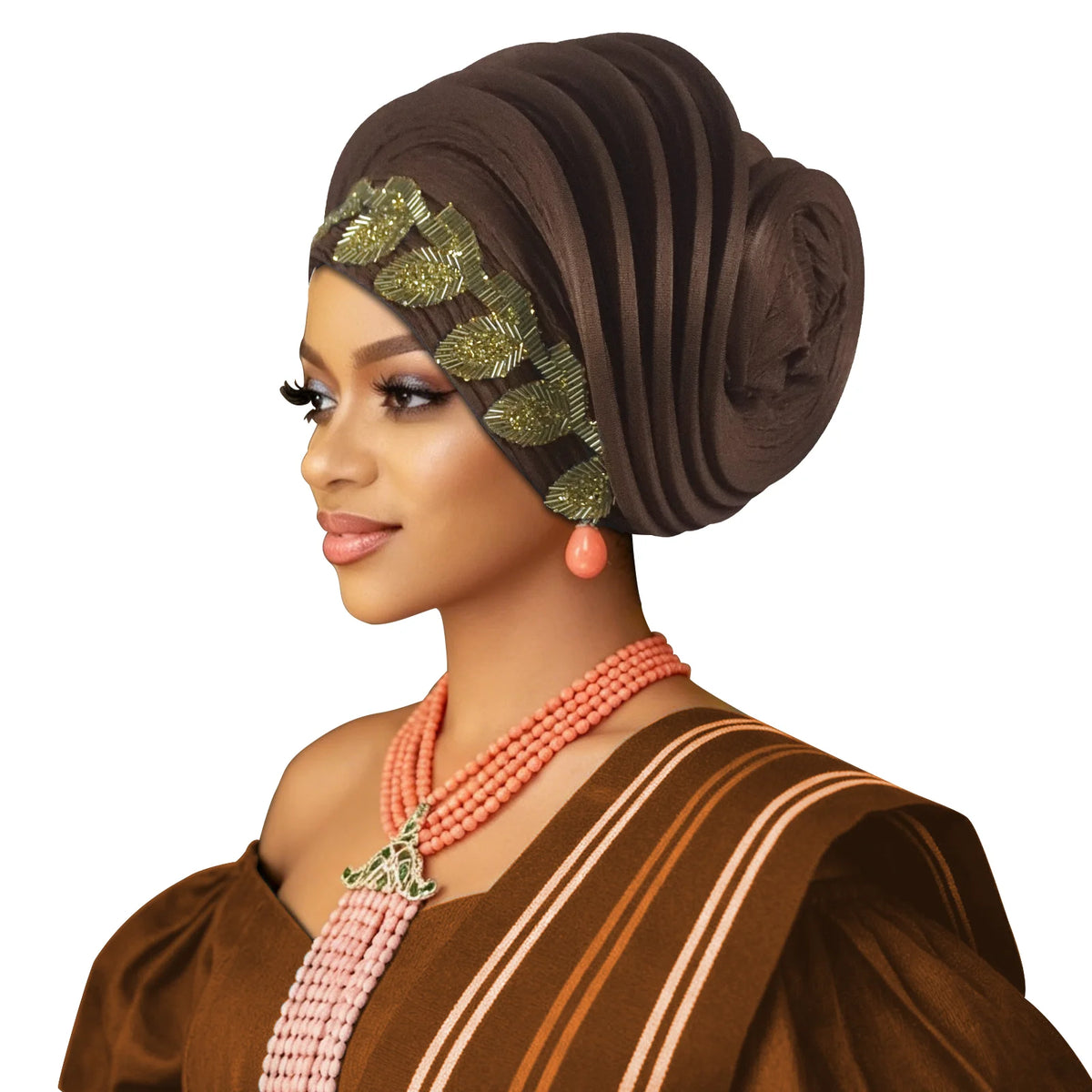 Pre-Made African Diamond Auto Gele | Nigerian Wedding Headtie Turban Cap & Head Wrap | AvantBah