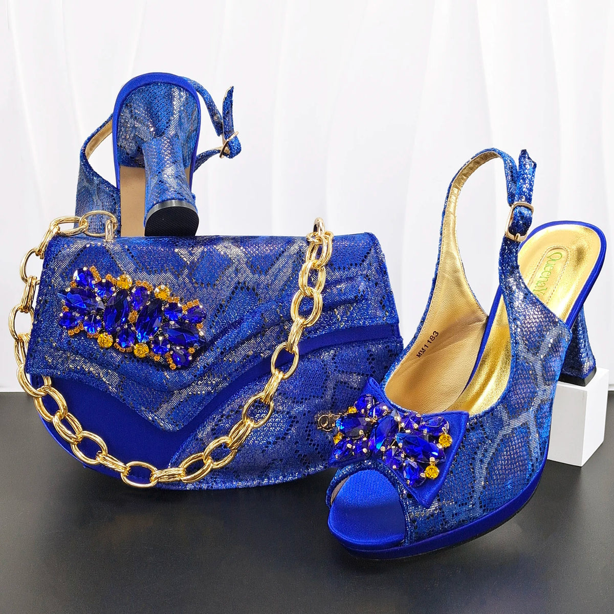 Women's Rhinestone Satin Peep-Toe Pumps