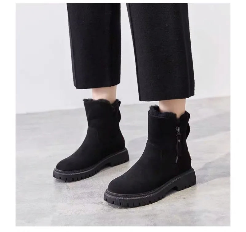 2025 Winter Women's Boots Plush Warm Snow Boots Fashion High Top Cotton Boots for Women Tassel Zipper Ankle Boot Botas De Mujer