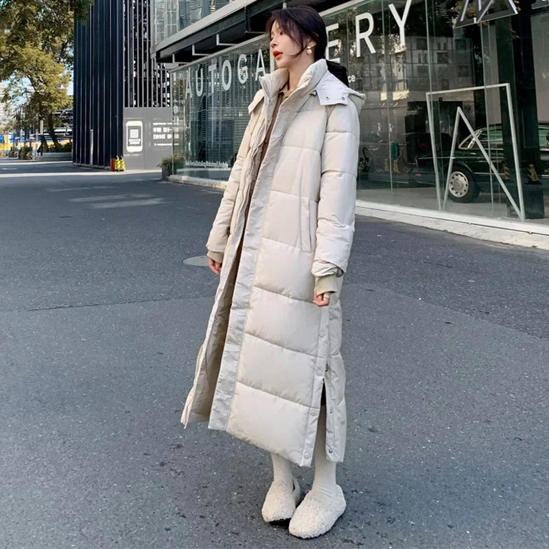 Women's Super Long Parkas Hooded Thick Long Sleeve Puffer Jacket