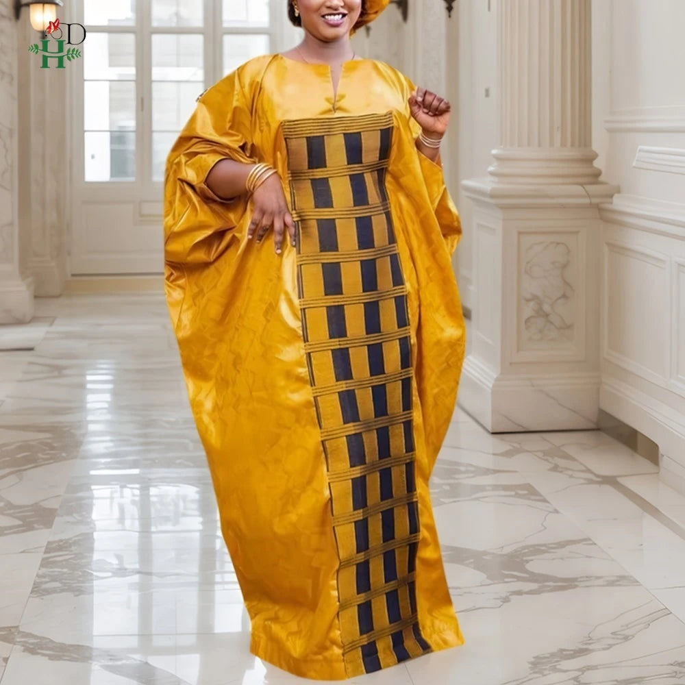 African Plus Size Kaftan Dress | Bazin Embroidery Puff Sleeve Muslim Robe | Wedding & Church