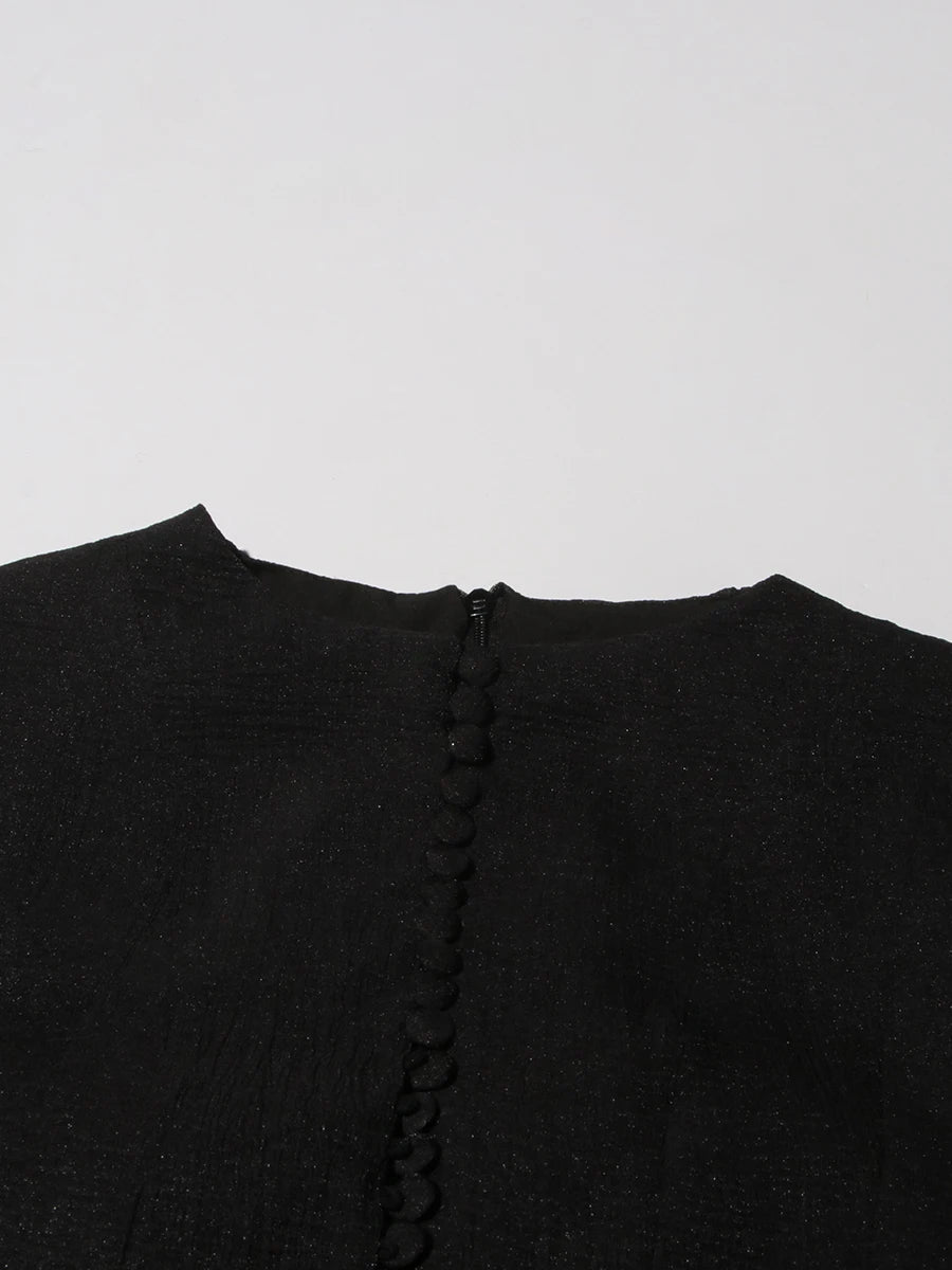 VGH Patchwork Irregular Hem Midi Dress for Women Round Neck Ruffles Sleeve High Waist Temperament Elegant Prom Dresses Female