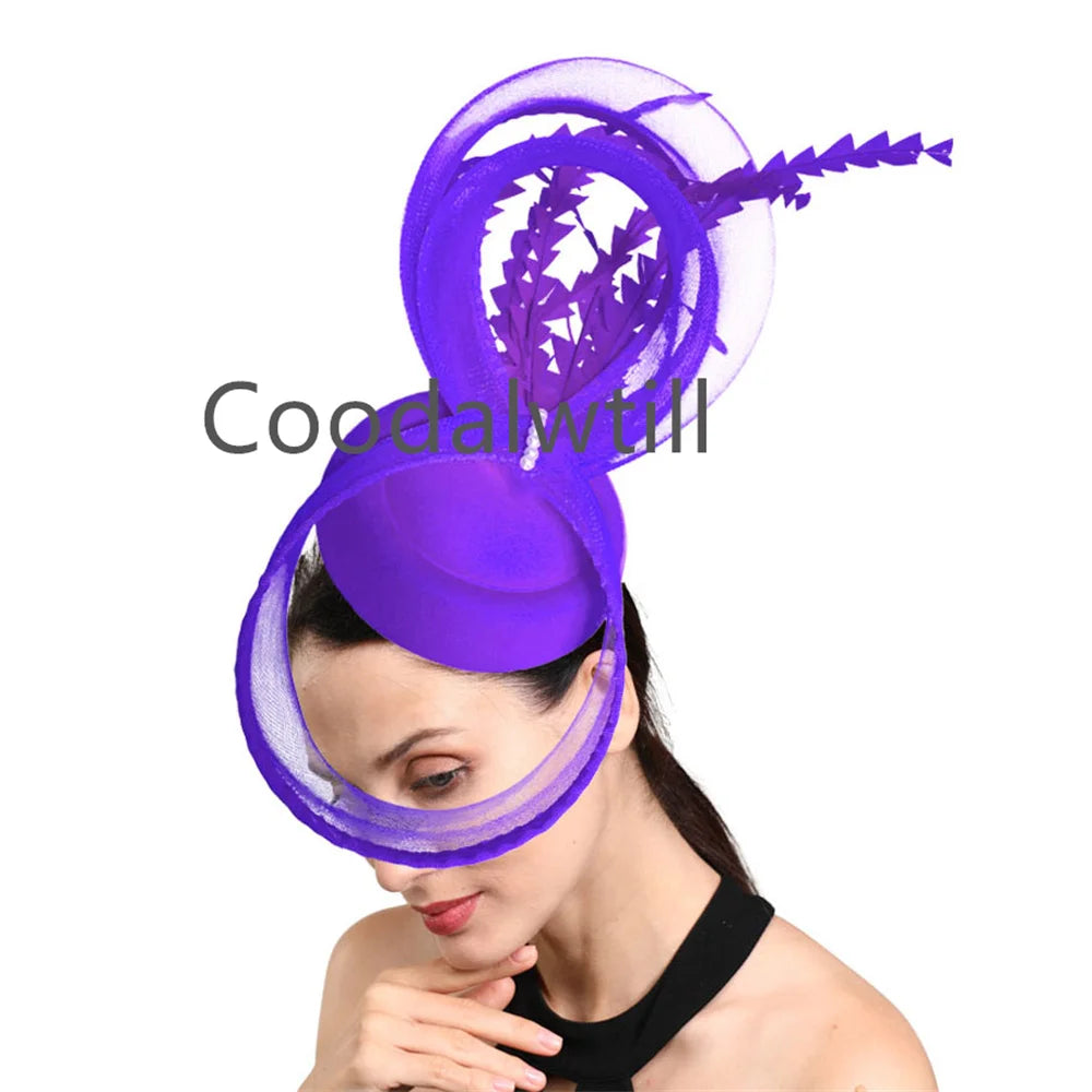 Charmant Fascinateur en maille pour femme Élégant Derby Plume Accessoires pour cheveux