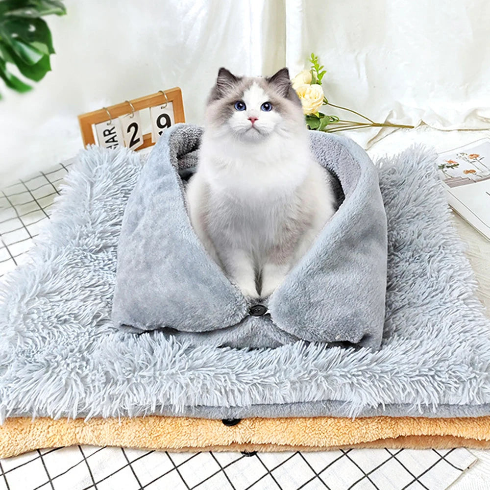 Folding Plush Pet Bed | Warm Thickened Cat & Dog Cushion Mat | S, M & L Sizes