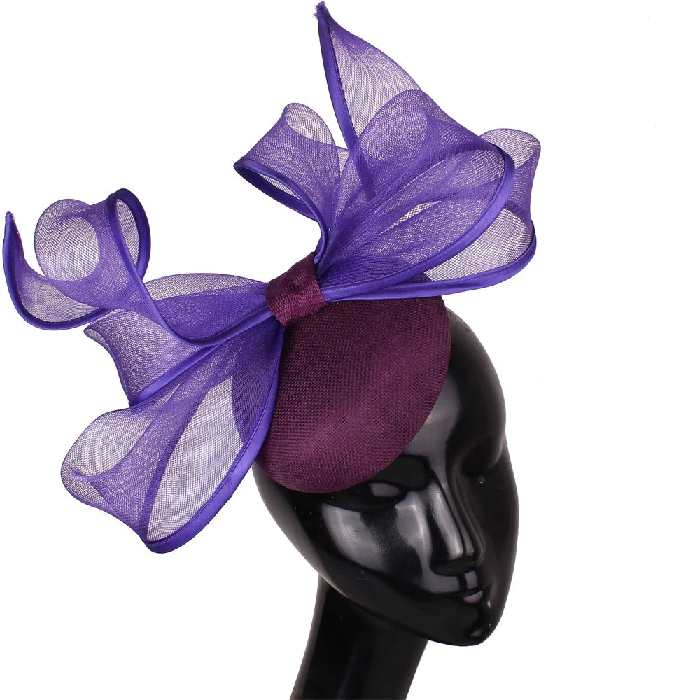 2025 New Fascinators Hat Beige Bowknot Light Blue Cocktail Fedoras Derby Accessory Headbands Lady Chuch Headpiece Headwear