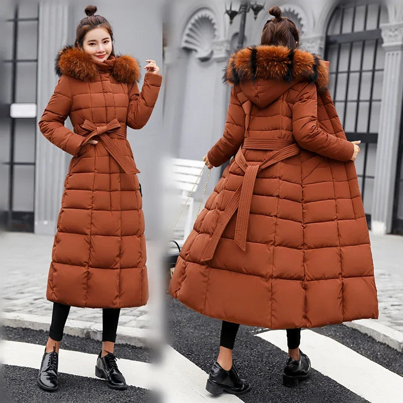Women's Fashionable Comfortable Bow Belt Fox Fur Collar Coat