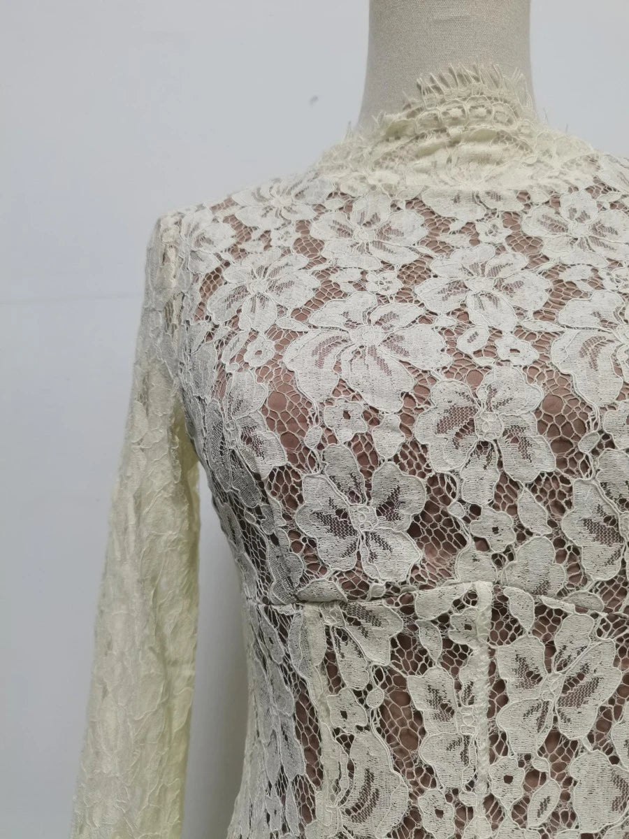 VGH White Loose Spliced Lace Chic Dresses for Women O Neck Long Sleeve French Elegant Dress Female Summer Fashion Style Clothing