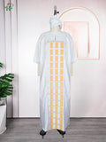 African Plus Size Kaftan Dress | Bazin Embroidery Puff Sleeve Muslim Robe | Wedding & Church
