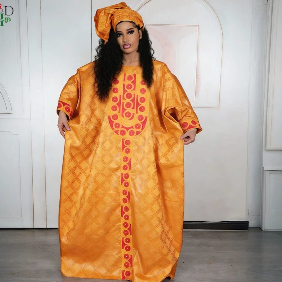 African Men's Traditional Agbada Sets 3PCS Yellow Bazin Riche Embroidery Wedding Party Couple Suits boubou