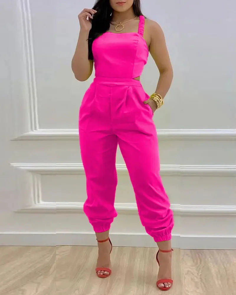 Elegant Women's jumpsuit Summer Fashion Strap Hollow Sexy Off waist Printed jumpsuit