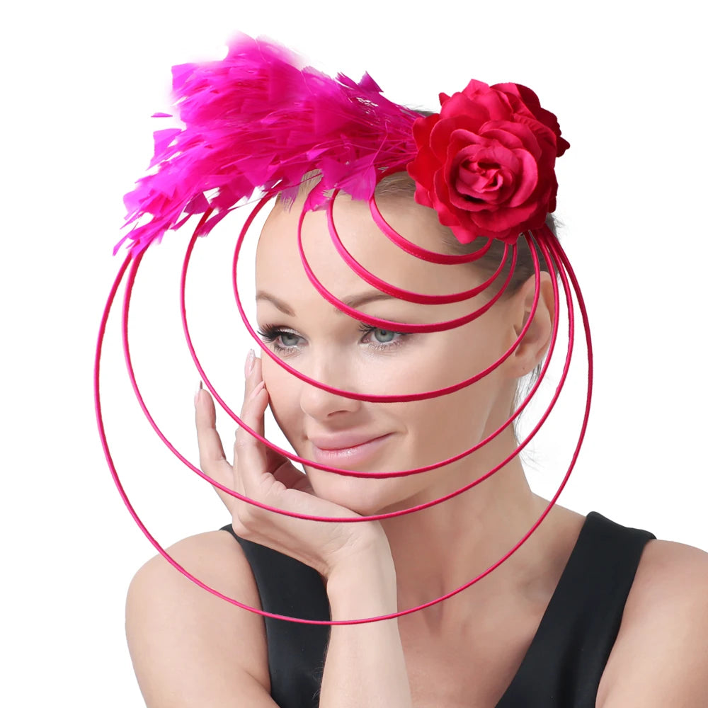 Gold Fascinator Hat Wedding Church Headpiece Women Formal Event Tea Chapeau Cap party elegant bride Feather Millinery Femme