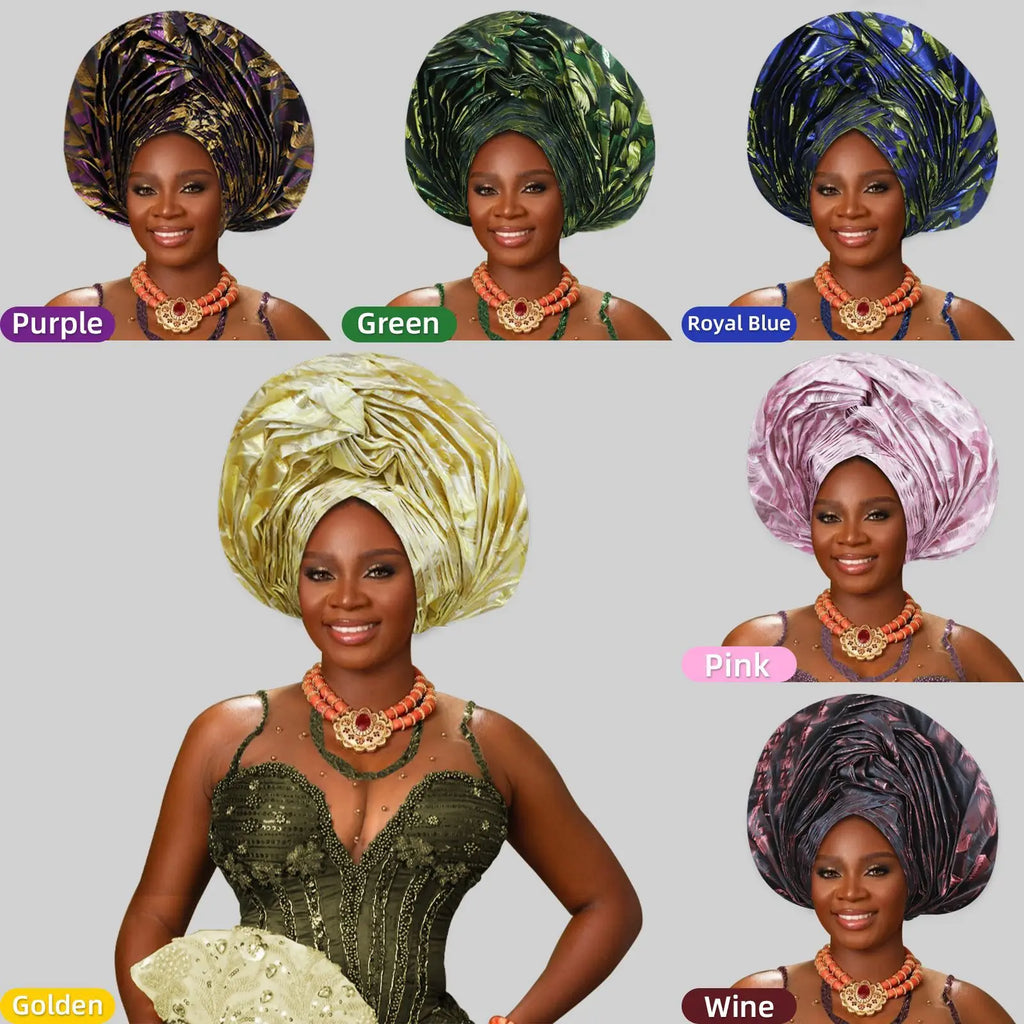 African Autogele Gele Headtie | Ready-to-Wear Women's Turban Cap for Weddings & Parties | AvantBah