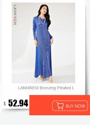 LANMREM Elegant Pleated Dress For Women Stand Collar Puff Sleeves High Stretch Personalized Dresses 2025 Spring New 2Z2817