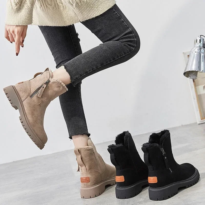 2025 Winter Women's Boots Plush Warm Snow Boots Fashion High Top Cotton Boots for Women Tassel Zipper Ankle Boot Botas De Mujer