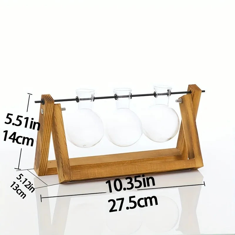 Glass Propagation Station | Hydroponic Plant Vases in Wooden Rack | HotTrendyPicks