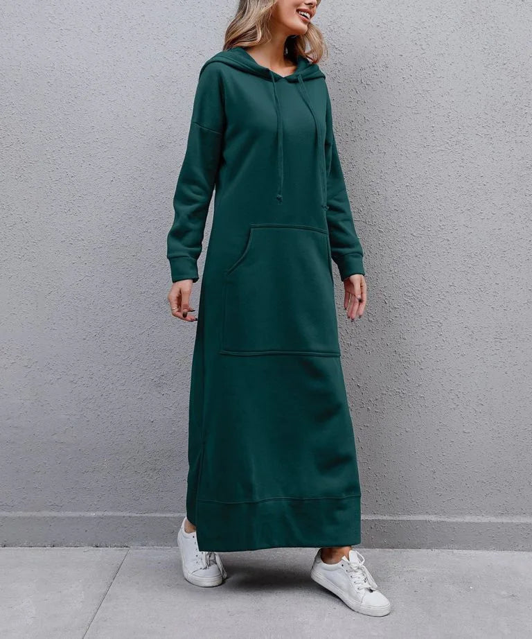 Women's Hoodie Midi Dress | Lace-Up Hem Casual Sweatshirt Long Dress | HotTrendyPicks