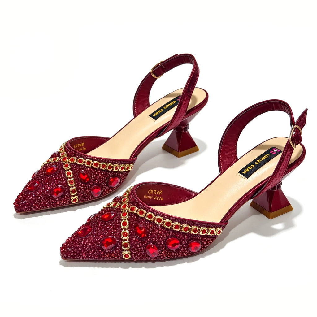 New Italian Design Blue Rhinestone High Heel Shoes & Bag Set Elegant Pointed-Toe For Women Wedding Party Evening Occasions