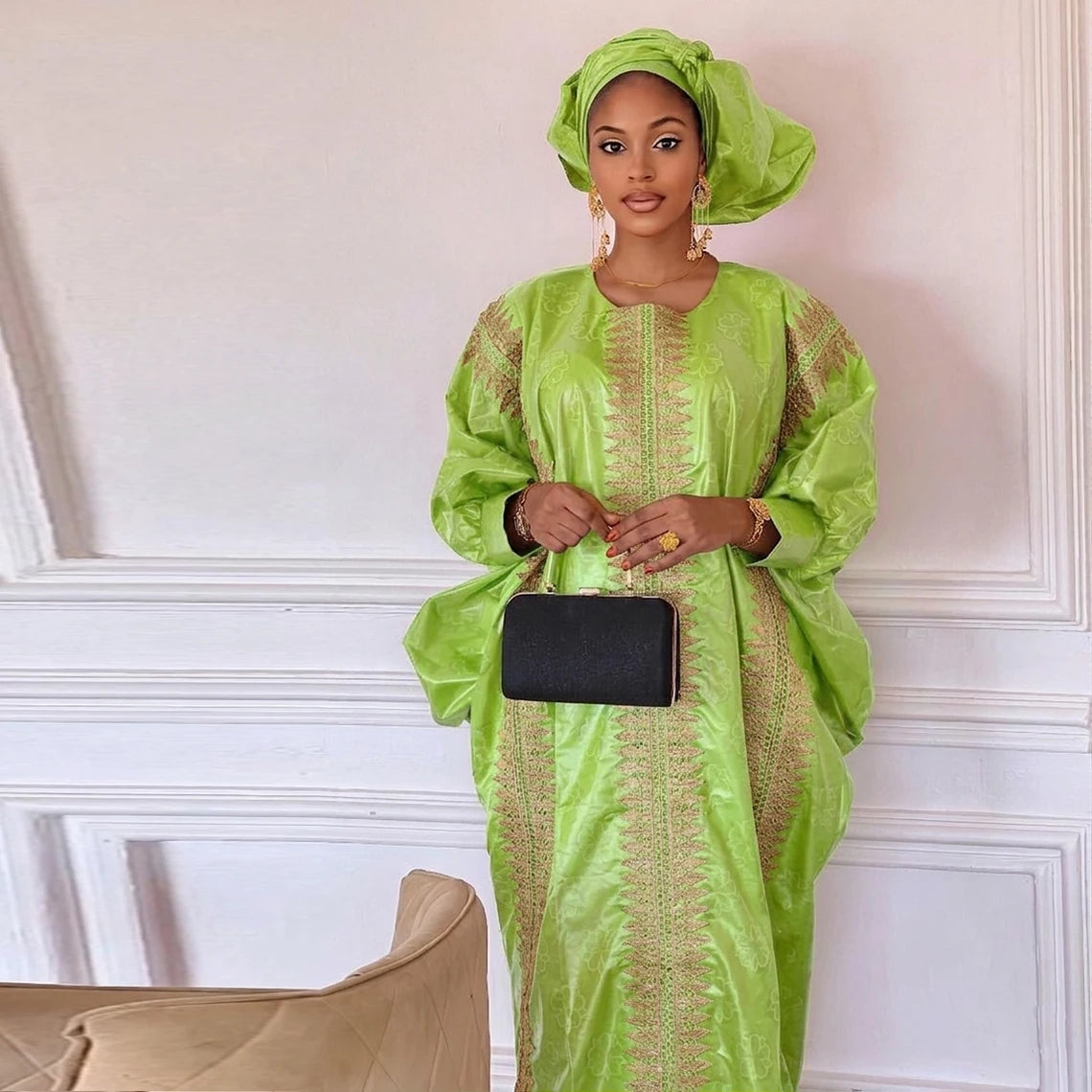 African Bazin Riche Boubou Dress — Women's Dashiki Gown for Wedding & Party