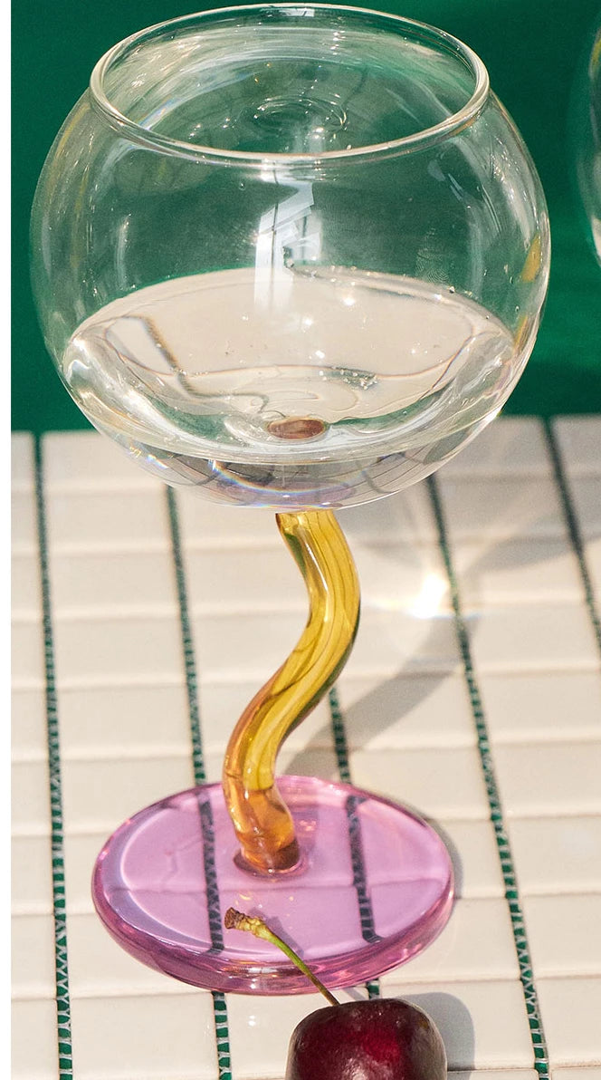 Multicoloured Twisted Glass Goblet | Champagne Cocktail Wine Cup Barwa…