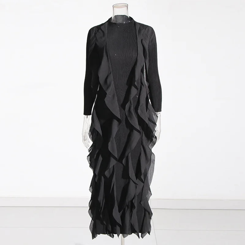 Women's Pleated Half-High-Collar Midi Dress