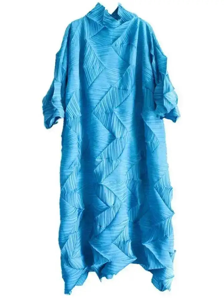 Women's Pleated Maxi Dress | Turtleneck Solid Colour Loose A-Line | Spring Summer 2025 | AvantBah