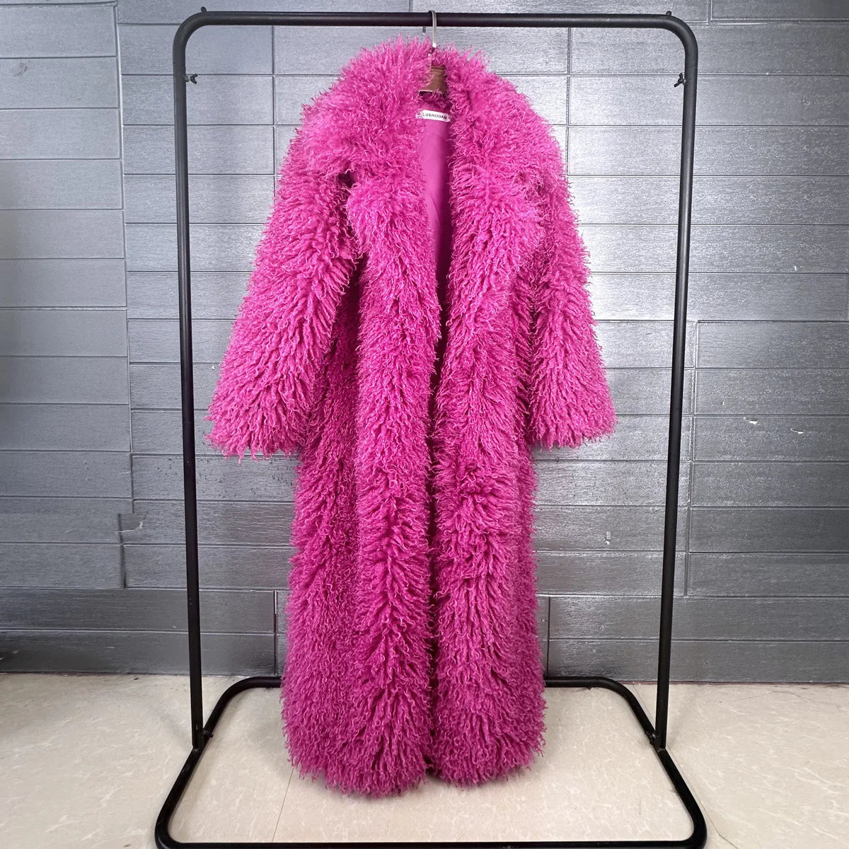 LANMREM Colorful Women's Furry Coat Rose Pink Faux Fur Coat Suit Collar Autumn Winter Thick Cardigan Long Overcoat Chic 2DB5859
