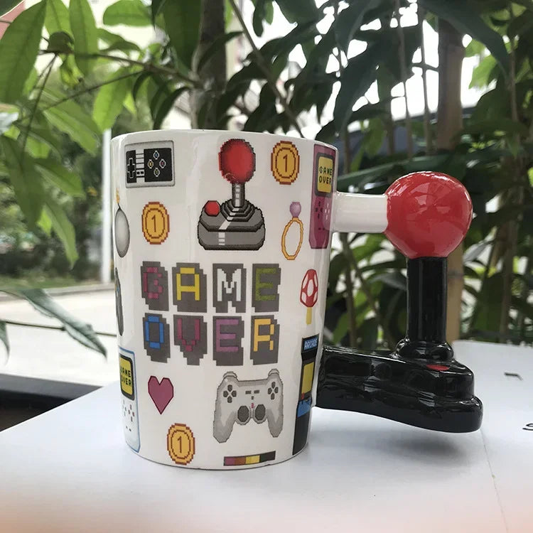 New Ceramic Mugs Creative 3D Game Over Coffee Cups Student Milk Game Controller Handle Funny Mug Birthday Christmas Gamer Gift