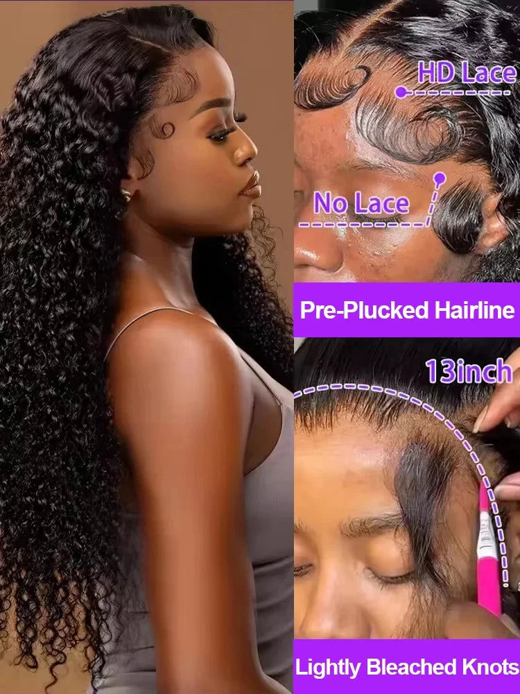 Perruques de cheveux humains brésiliens bouclés à l'eau pré-épilées Hd 250 % Loose Deep Wave 30 38 40 pouces 13x6 HD Lace Frontal