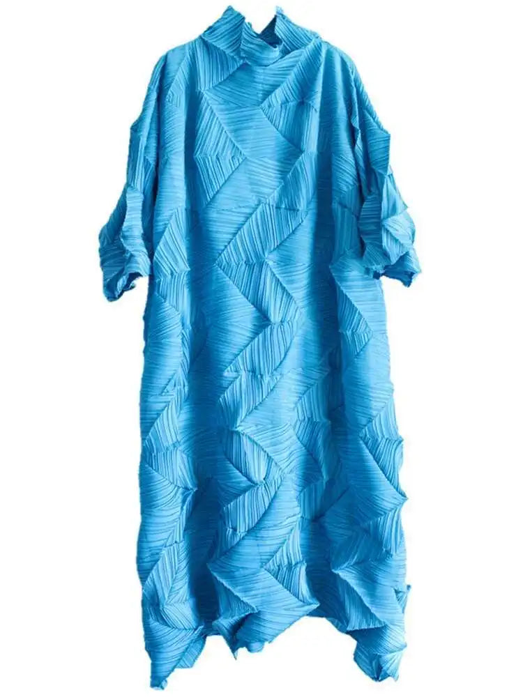 Women's Pleated Maxi Dress | Turtleneck Solid Colour Loose A-Line | Spring Summer 2025 | AvantBah