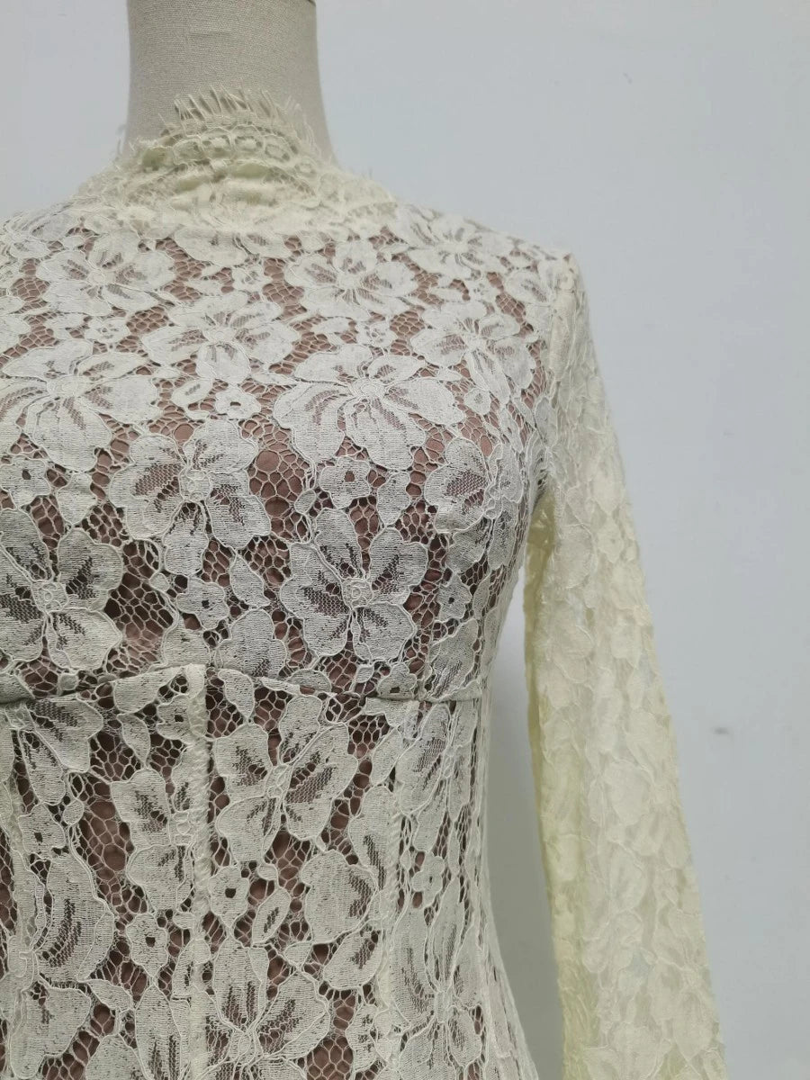 VGH White Loose Spliced Lace Chic Dresses for Women O Neck Long Sleeve French Elegant Dress Female Summer Fashion Style Clothing