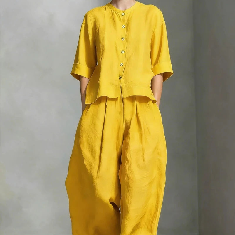 Women's Solid Colour Trouser Set | Elegant Loose 2-Piece Summer Suit | HotTrendyPicks