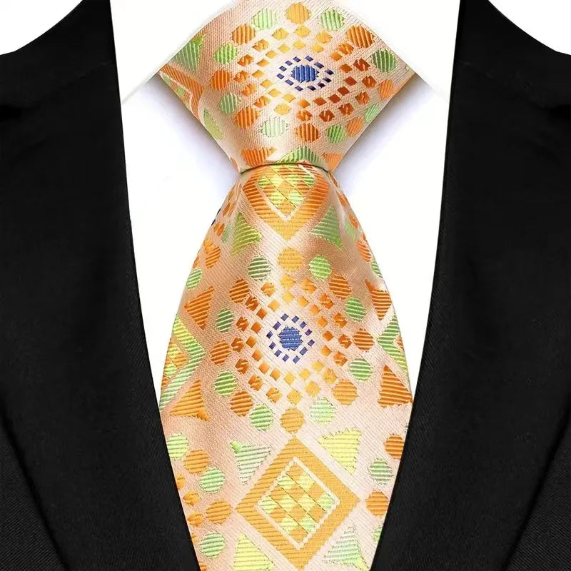 8cm Width Yellow Color Neck Ties For Men Paisley Dots Handmade
