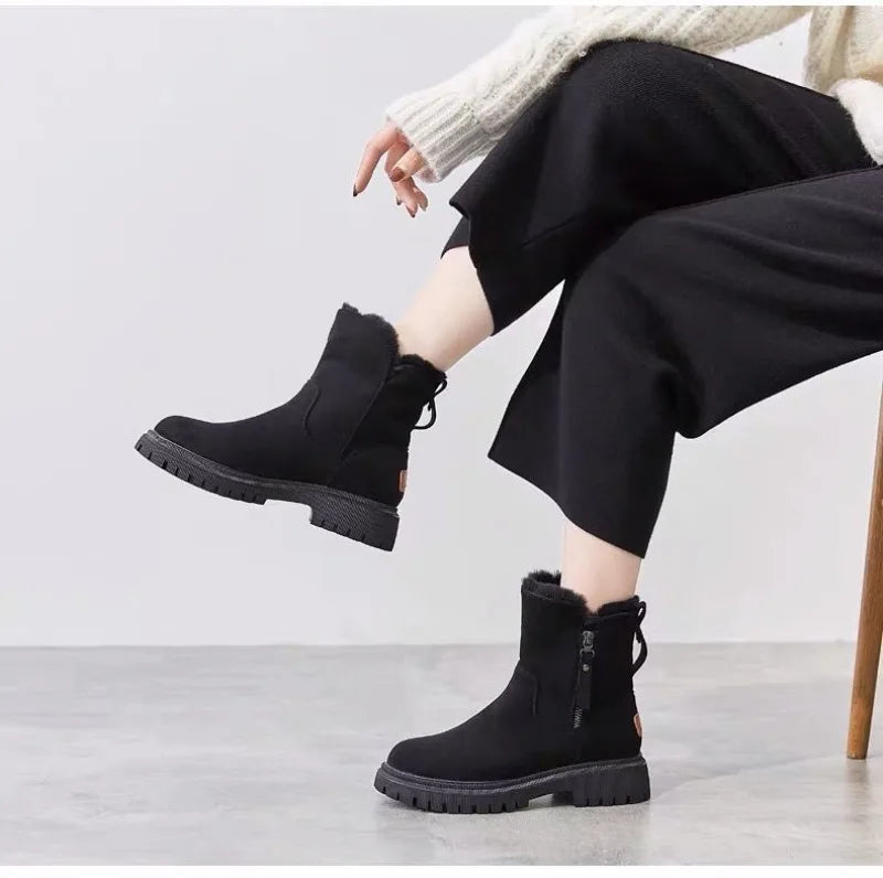 2025 Winter Women's Boots Plush Warm Snow Boots Fashion High Top Cotton Boots for Women Tassel Zipper Ankle Boot Botas De Mujer