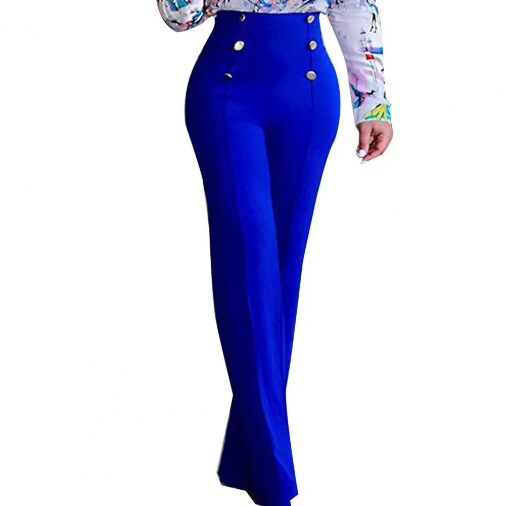 Women's Wide Leg Bell-Bottom Trousers — High Waist Elastic Solid Colour Pants