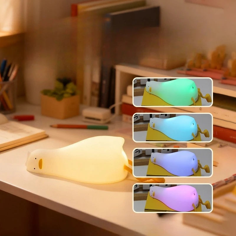 Veilleuse LED Canard Rechargeable Tactile en Silicone Dessin animé Canard Qui Tape pour Chambre Décoration Cadeau Enfants