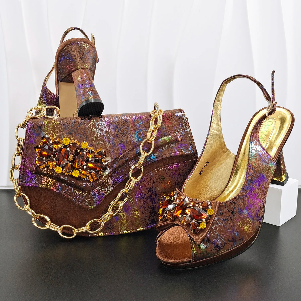 Women's Rhinestone Satin Peep-Toe Pumps