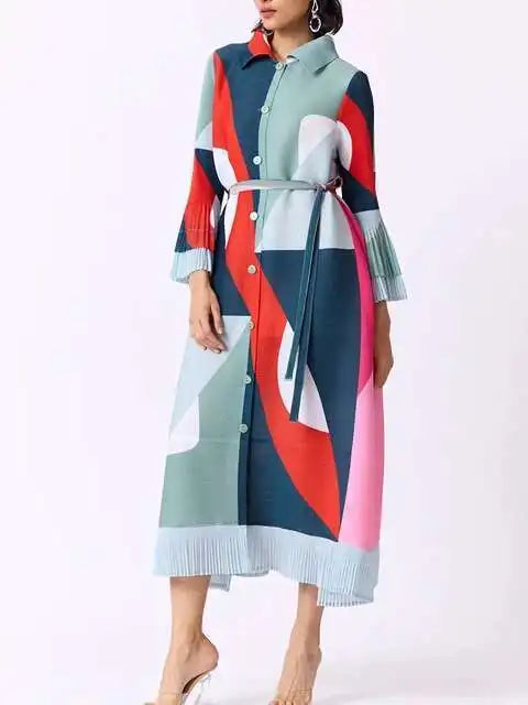 Women's Pleated A-Line Midi Dress