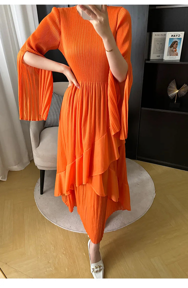 Women's Ruffled Solid Color Plus Size Long Dress