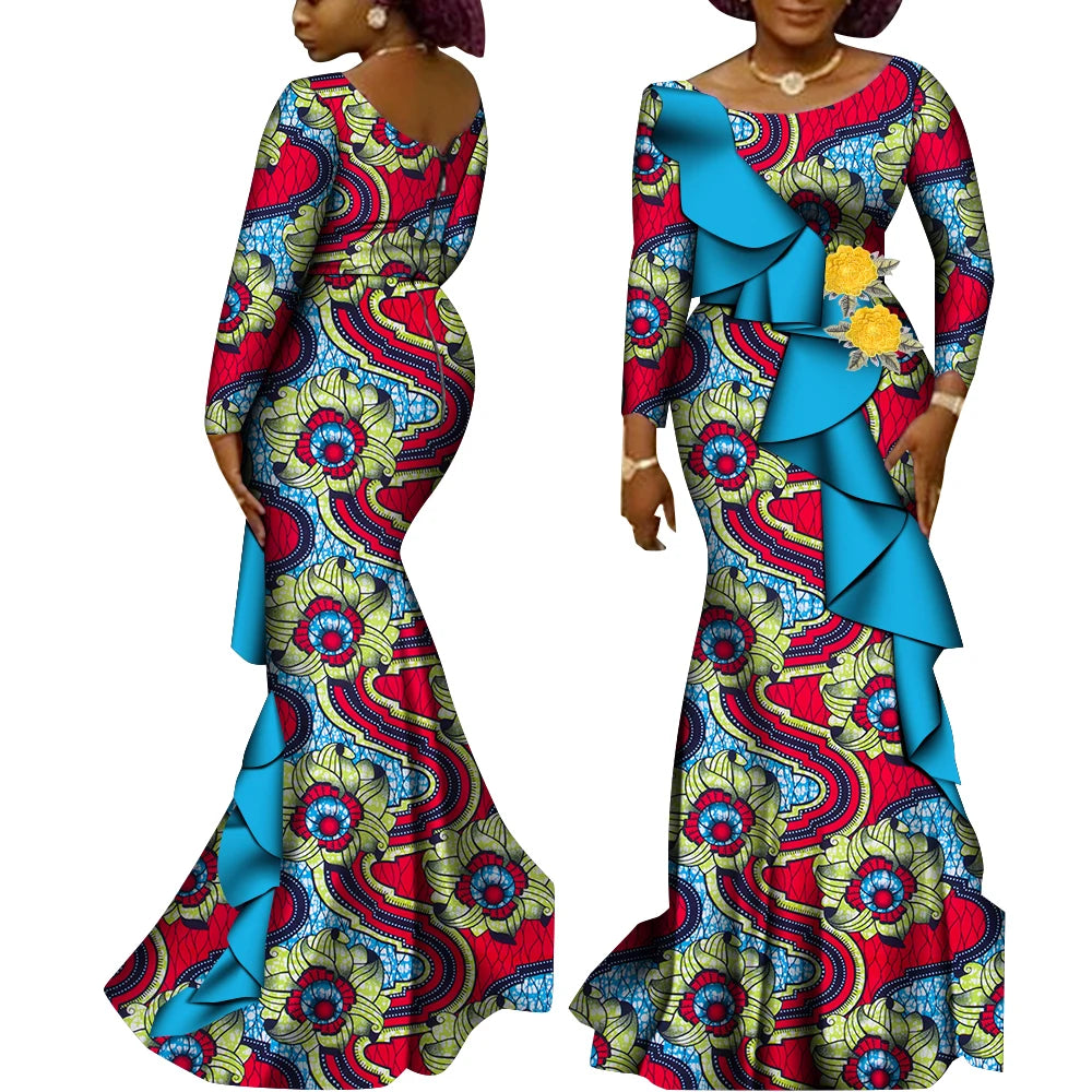 Women’s Ankara Print Long Sleeve Kanga Dress – Cotton | Dashiki Style | Wedding, Party & Occasion | XS–6XL + Custom | 22 Prints