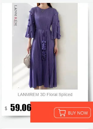 LANMREM Elegant Pleated Dress For Women Stand Collar Puff Sleeves High Stretch Personalized Dresses 2025 Spring New 2Z2817