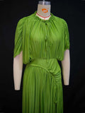 Elegant Olive Green Dress for Women Maxi Summer Dress Waist Draped Straight Type Pleated Party Dress Wholesale Dropshipping