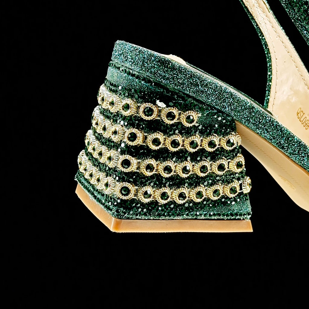 2026 New Arrival Italian-Inspired Champange Rhinestone Pointed Toe Women’s High Heels with Matching Handbag Set Elegant Wedding