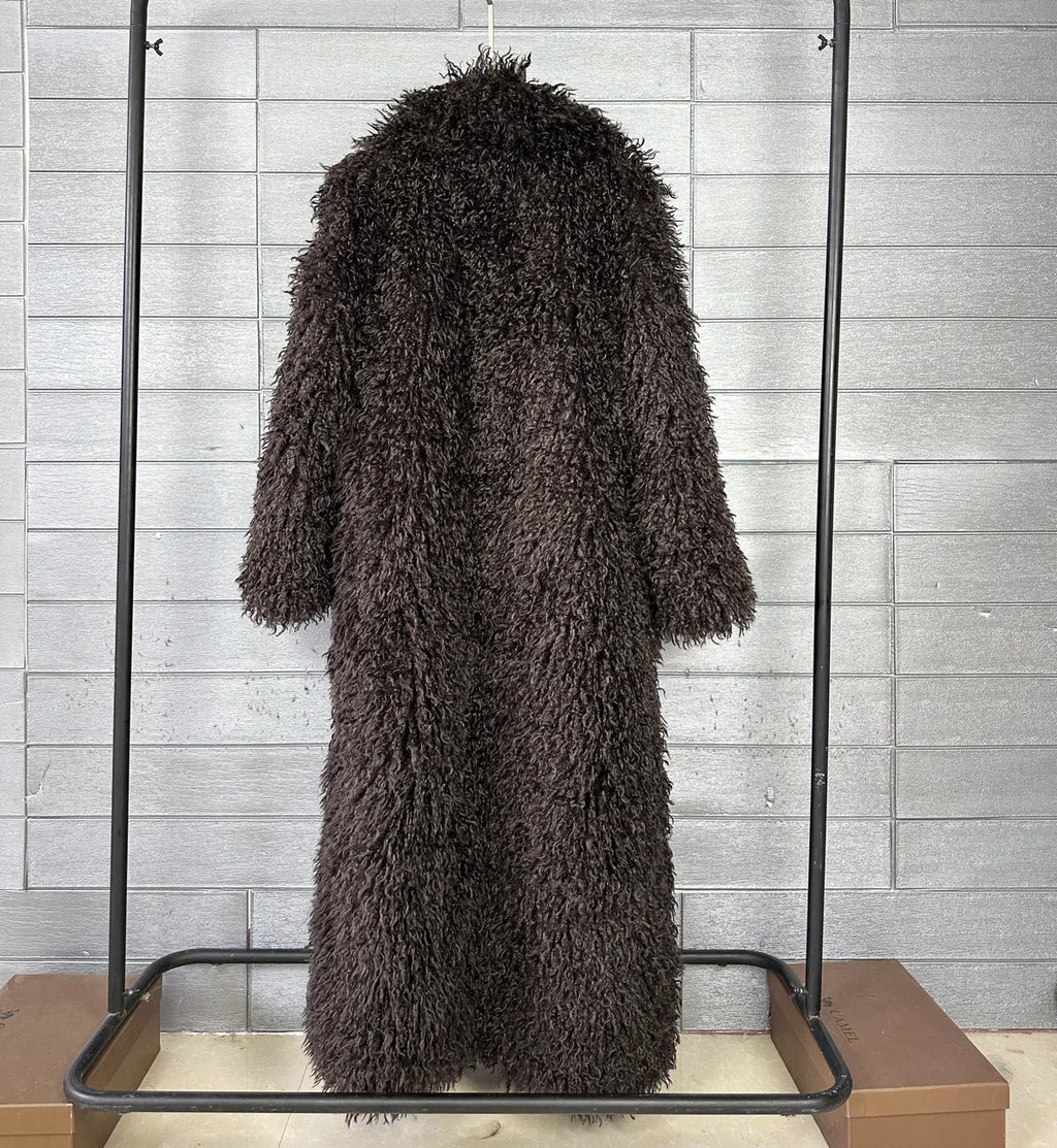 LANMREM Colorful Women's Furry Coat Rose Pink Faux Fur Coat Suit Collar Autumn Winter Thick Cardigan Long Overcoat Chic 2DB5859