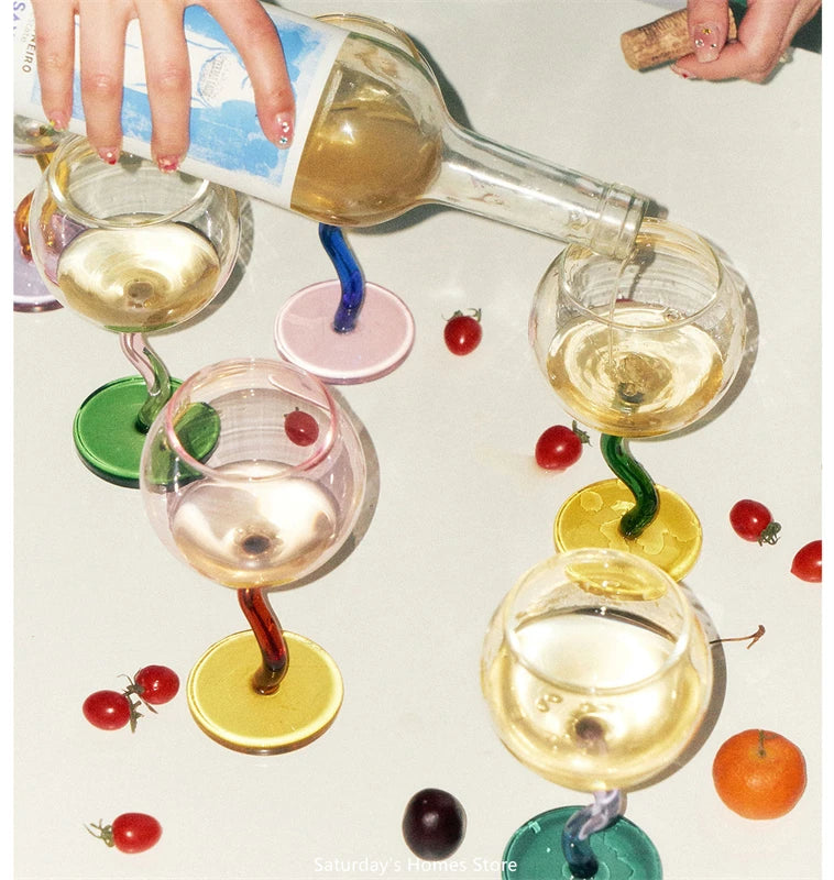 Multicoloured Twisted Glass Goblet | Champagne Cocktail Wine Cup Barwa…