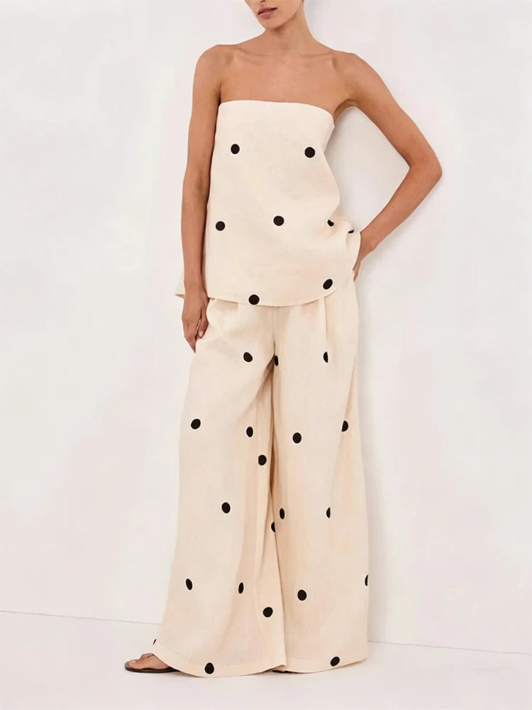 Polka Dot Two-Piece Set | High Collar Top & Ankle-Length Skirt