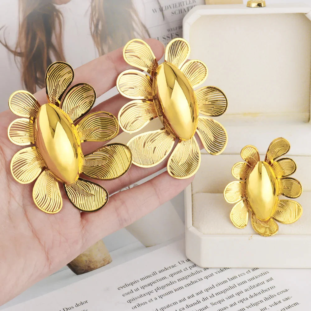 Gold Plated Earrings Ring Set for Women