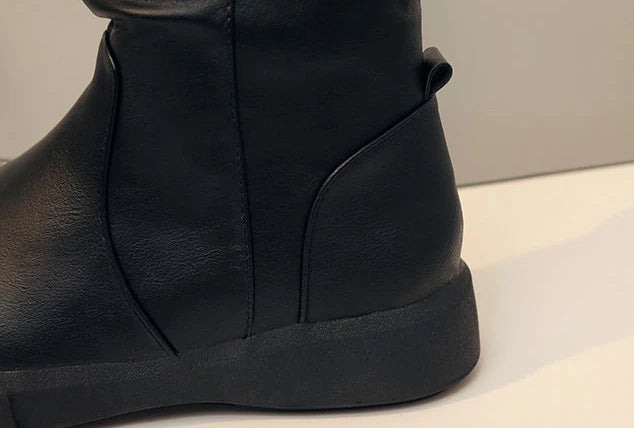 Footwear Half High Mid Calf Ladies Boots Flat Black Shoes For Women Round Toe Chic Point Hot Promotion Fashion 2025 Demi-season
