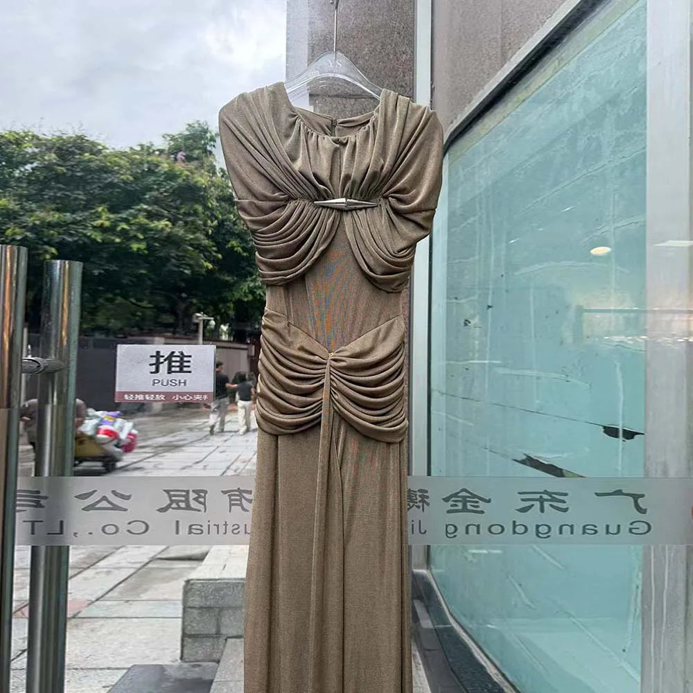 Women’s Luxury Maxi Gown – Cape Raglan Sleeve | Cutout Twist Waist | Sheath | O-Neck | Ankle-Length | Formal Dinner & Party | S–XL | 5 Colours
