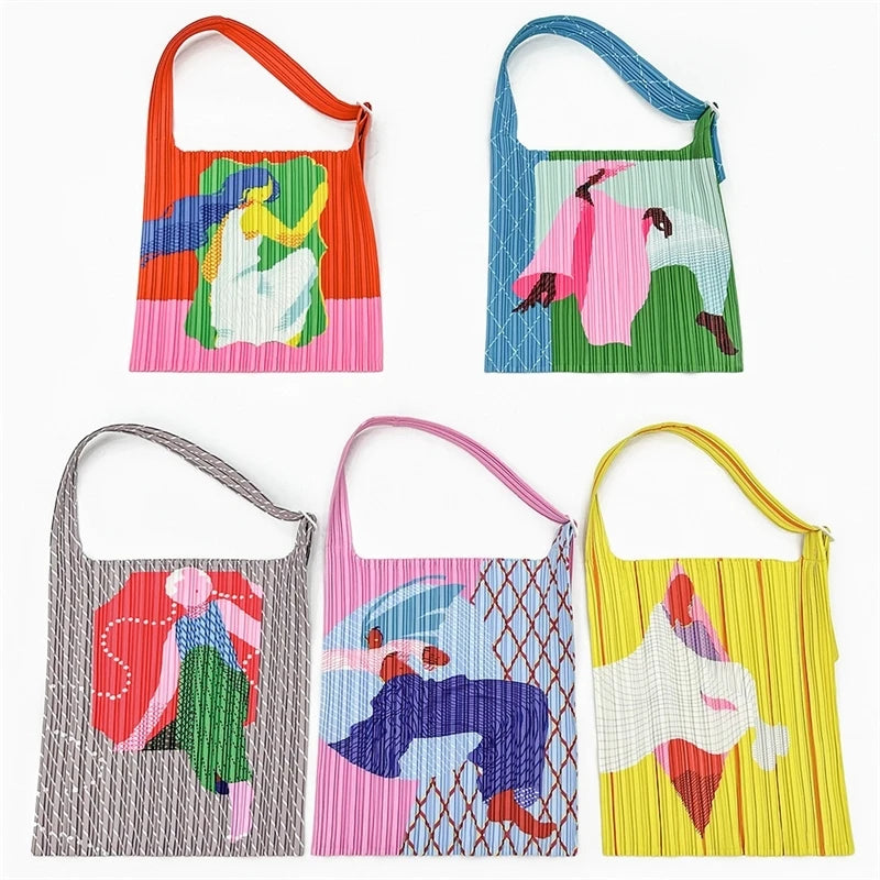 LANMREM New Trendy Human Head Pattern Square Pleated Single Shoulder Handbag High-Quality Women's Pleated Bags 2DB4942