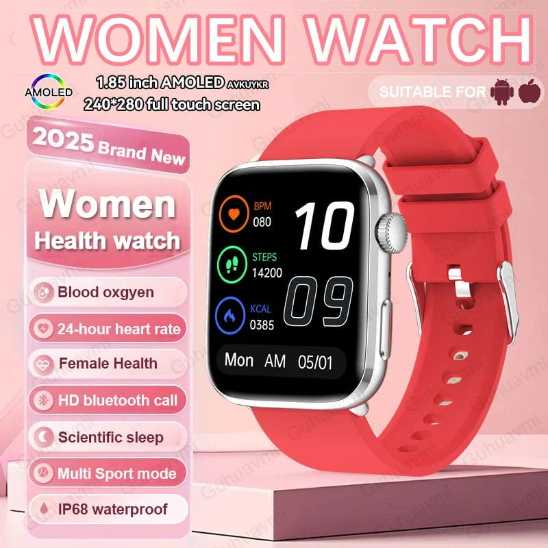 2025 AI Diagnosis NFC Smart Watch Women 1.85 inch AMOLED Blood pressure Heart